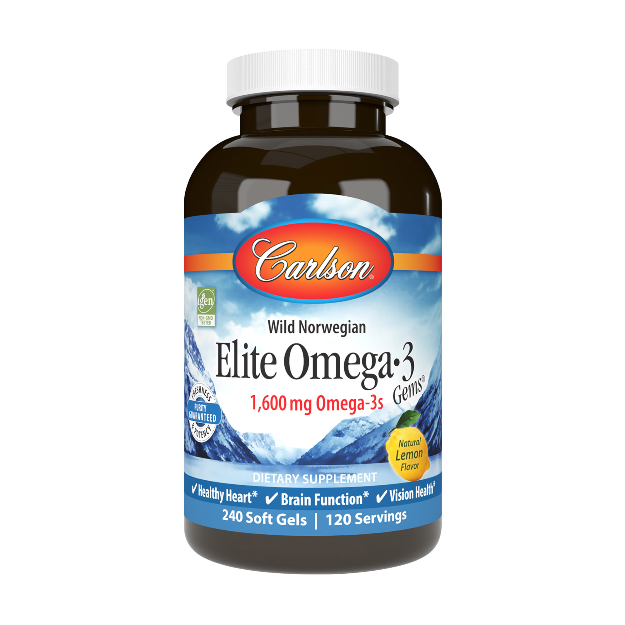 Омега-3 Carlson Labs Elite Omega-3 зі смаком лимону, 1600 мг, 240 капсул